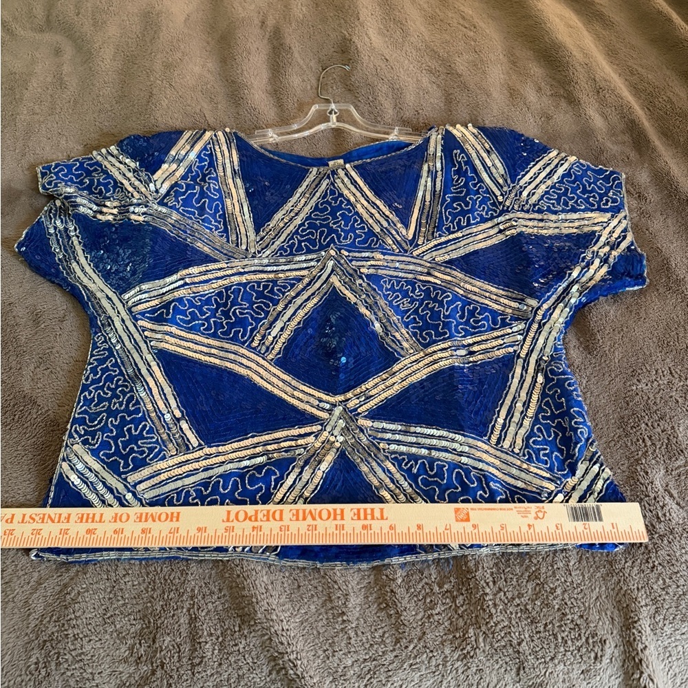 Vintage 1980s Blue Sequin Embellished Women's Top - Picture 6 of 7